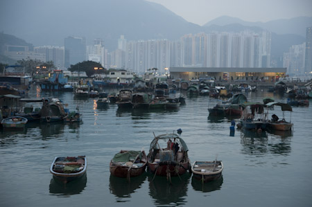 Chinese junks and dingy in Lei Yue Mun