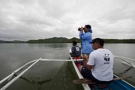 WWF Philippines photo ID team - Eloys in front, Mavic with camera and Benjie getting the coordinates