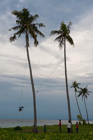 Incredibly high swing that needs two people to push and pull to get to a desired screaming height