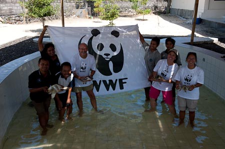 Staff of TCEC led by Pak Guswin with the WWF Coral Triangle Expedition Team