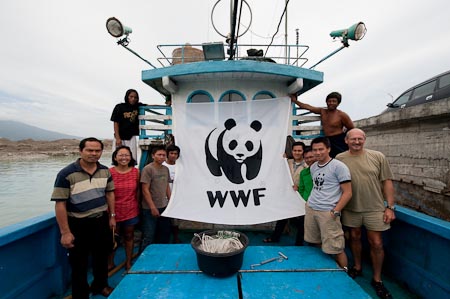 Pak Napsar and his Nutrindo crew pose with us for a WWF portrait. Converting longliners one boat at a time may be a little hope of our turtles after all . . .