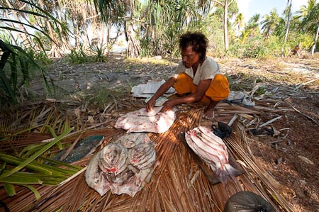 With hardly any electricity for a refrigerator, salting his fish is the only way to preserve his catch for the long term