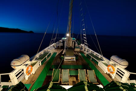 Dive deck of the Pindito after sunset