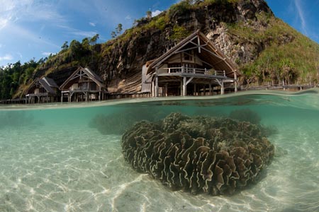 Built from 90% salvaged wood, no tree was cut to build this enchanting resort right at the best dive sites of south Raja Ampat