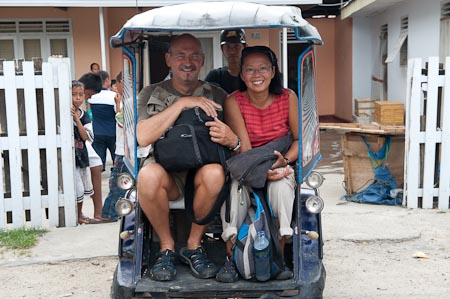 Back to work in Gorontalo in our local chariot, a tricycle locally called bento.