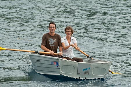 MER founders represented here by Andy and Marit Miners paddle to work every morning 