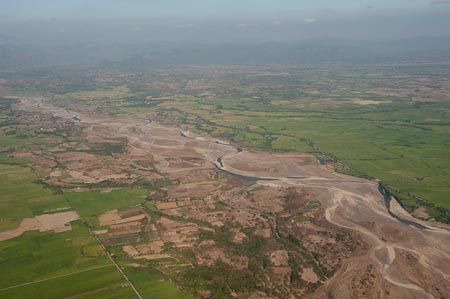 An aerial view of how much the river has taken up the land from the fields