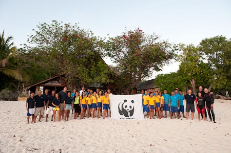 Some of the staff of Club Paradise and most of the dive crew of Dugong Dive Center came out for our required panda portrait