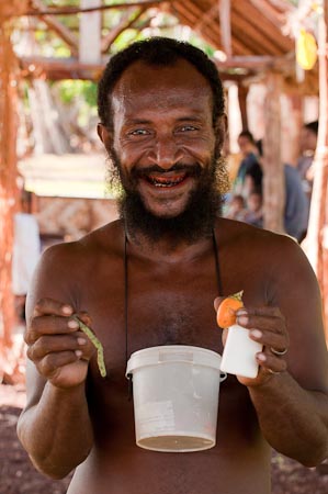 Every adult in Papua New Guinea walks around with some sort of container or bag carrying their precious betel nut, mustard and lime powder. 