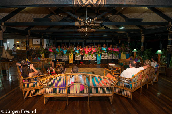 Nukubati Island Resort staff perform a meke for the resort's guests.