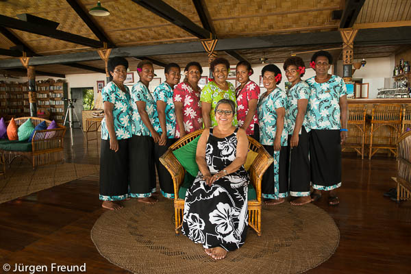 Jenny Leewai Bourke owner and manager of Nukubati Island Resort with her wonderful staff.