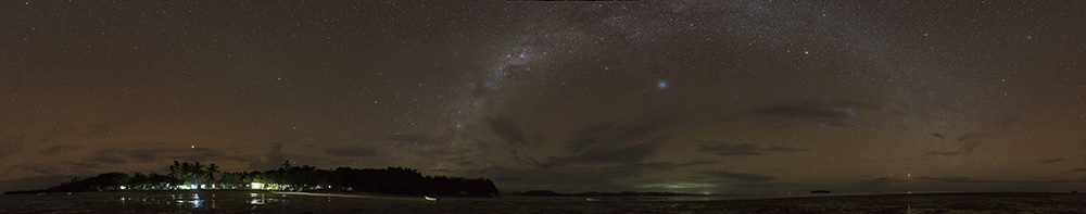 Panorama of Kavewa Island at night.
