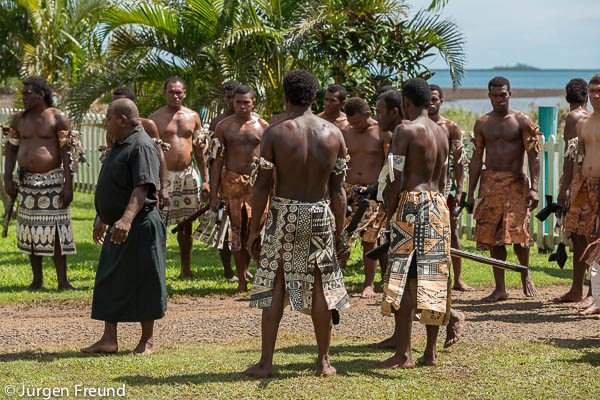 The warrior clan for the Tui Macuata’s household “Bolatagane” with Ratu Viliame Raravitu in black, leading his men warriors.
