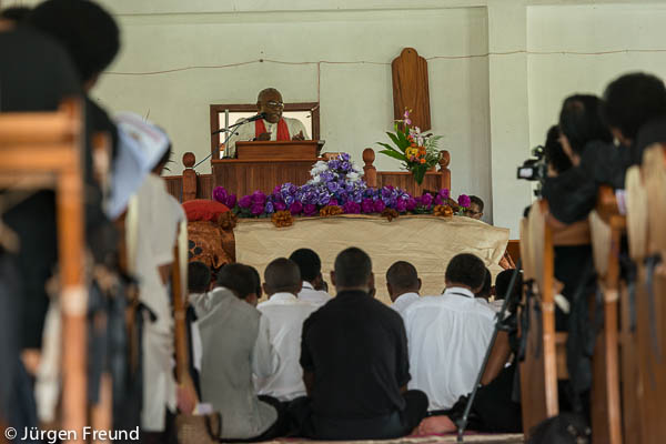 Retired superintendent of the Methodist Church Reverend Ame Tugauwe delivers the sermon in church. He came out of retirement to officiate the funeral service for Ratu Aisea Katonivere.